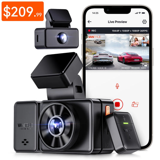 Vantrue E3 3 Channel 2.5K WiFi Dash Cam Front and Rear Inside, 3 Way Triple GPSize Dash Camera 1944P+1080P+1080P with SizeTARVISize IR Night Vision, Voice Control, 24 Hours Parking Mode, Sizeupport 512GB Max