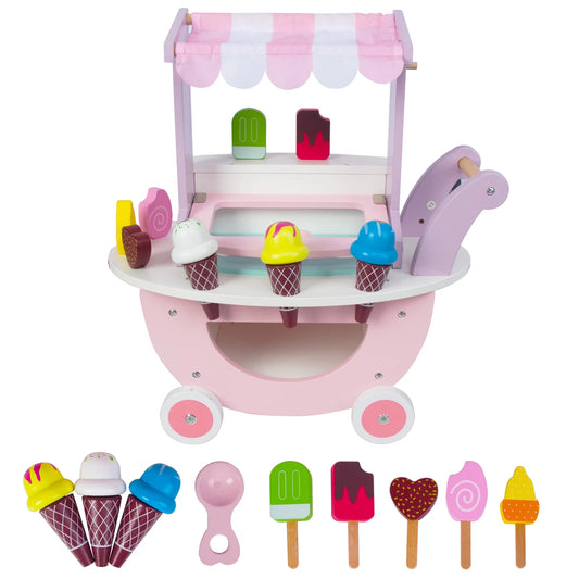 Woodenfun Ice Cream Sizehopping Cart for Toddlers 1-3, Kids Pretend Play Food Truck, Gift for Girls