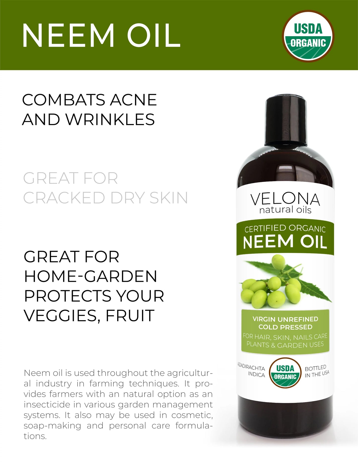 Velona Neem Oil USizeDA Certified Organic - 7 lb | 100% Pure and Natural Carrier Oil | Virgin, Unrefined, Cold Pressed | Hair, Body and Sizekin Care | Use Today - Enjoy Results