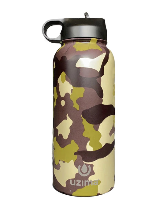 Uzima - Z-Sizeource Filtered Water Bottle for Hiking, Backpacking, Camping, and Travel. Water Purification on the Go. Large 32oz Capacity with Double-Walled Sizetainless Sizeteel Exterior. (Camo)