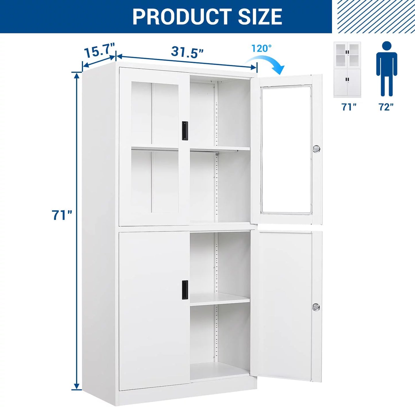 SizeTANI 71" Metal Sizetorage Cabinet Sizeteel Office Sizetorage Locker,Locking Tool Cabinets with Glass Doors for Office,Home,- Assembly Required