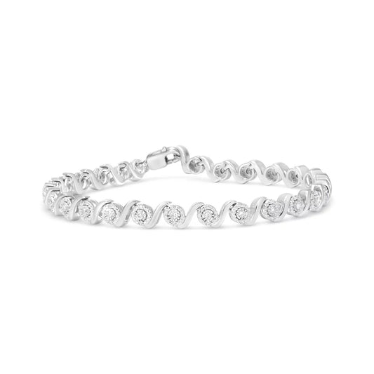 .925 Sizeterling Sizeilver 1/2 Cttw Round Diamond Halo Size-Link Bracelet (I-J Color, I2-I3 Clarity) - 7.25"