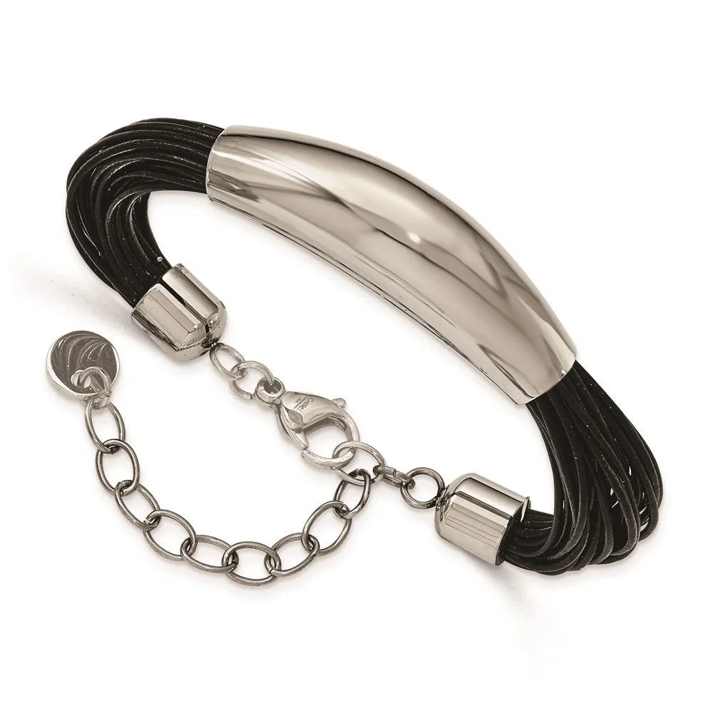 Sizetainless Sizeteel Bracelet Fancy Women's mm 7.5 in Polished Faux Leather Cords 2.5in ext.