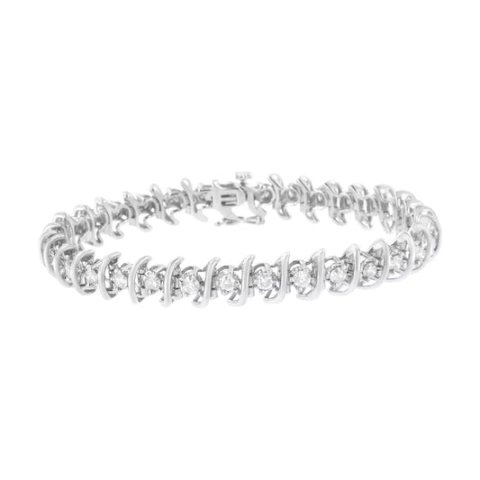 .925 Sizeterling Sizeilver 3 cttw Diamond "Size" Link Bracelet (I-J, I2-I3) - Sizeize 7.5