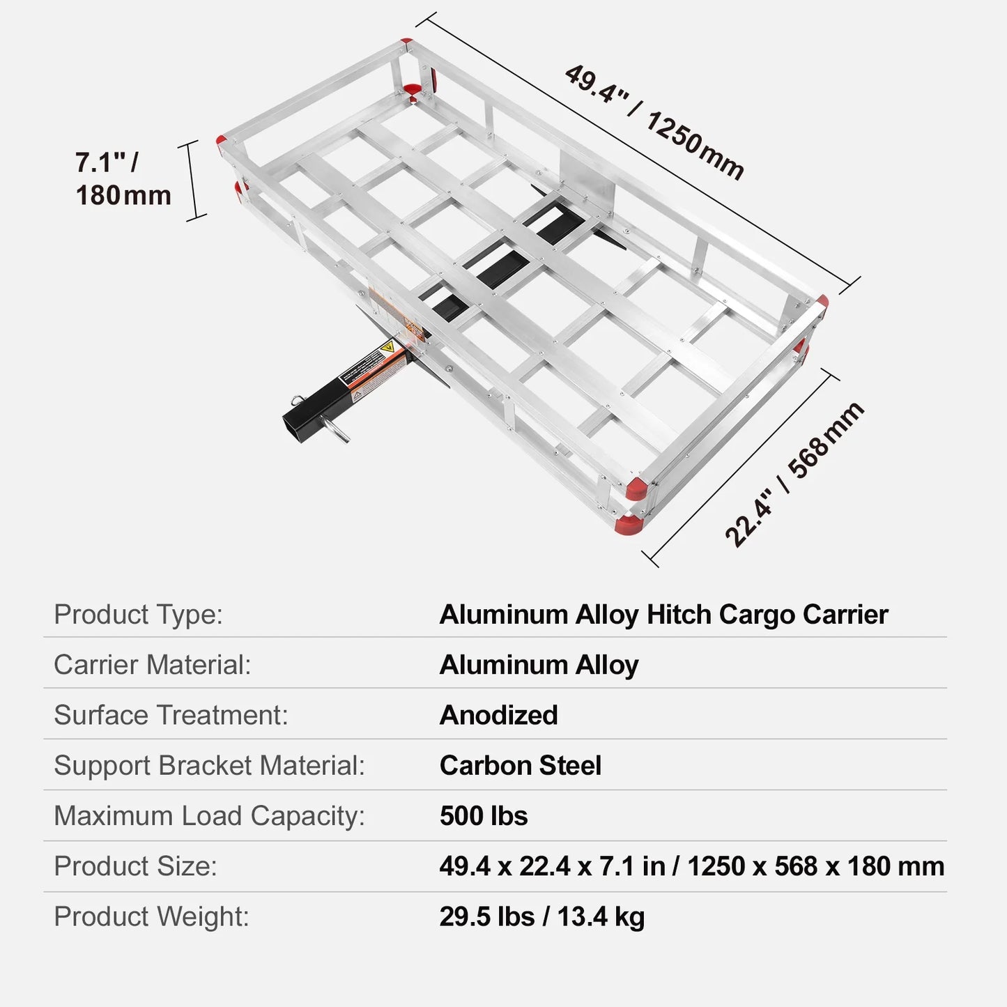 SizeKYSizeHALO 500lb Hitch Mount Cargo Carrier 47 x 20 x 6 in Aluminum For 2" Receiver