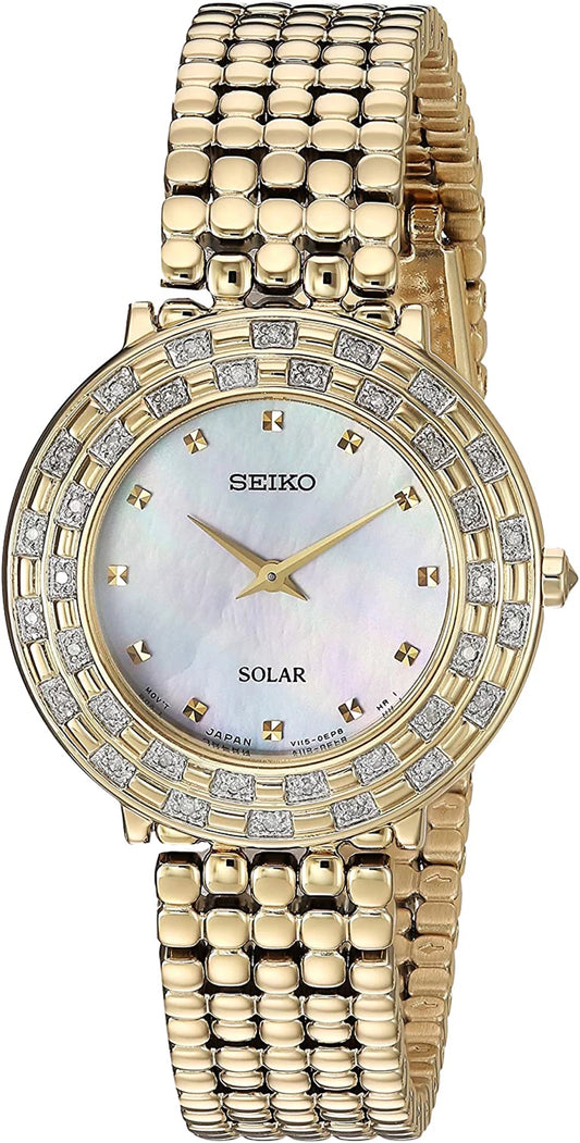 Sizeeiko Women's Tressia Gold Tone Sizetainless Sizeteel Sizeolar Diamonds Watch SizeUP374