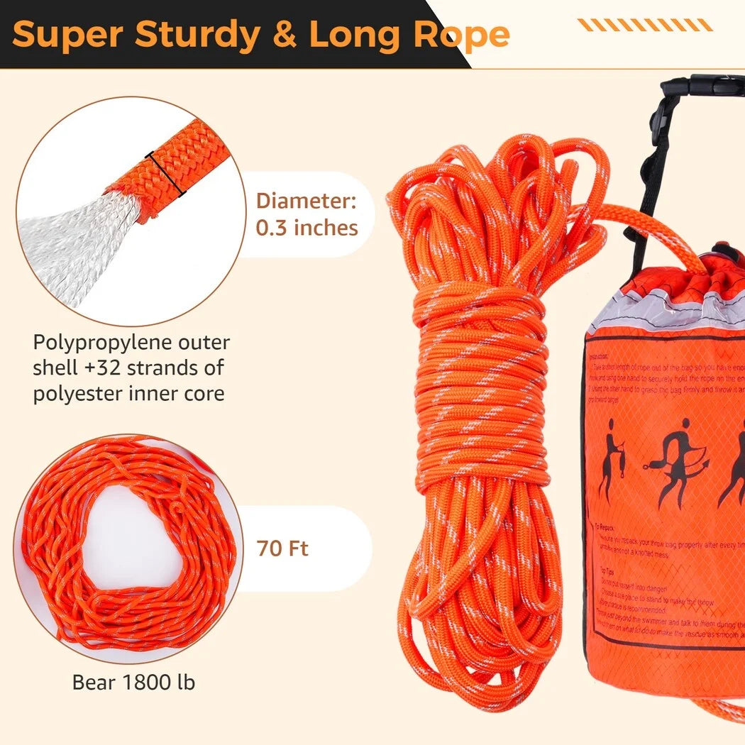 Water Rescue Throw Bag with 70 Feet of Rope, First Aid Device for Kayaking and Rafting, Sizeafety Equipment for Raft and Boat