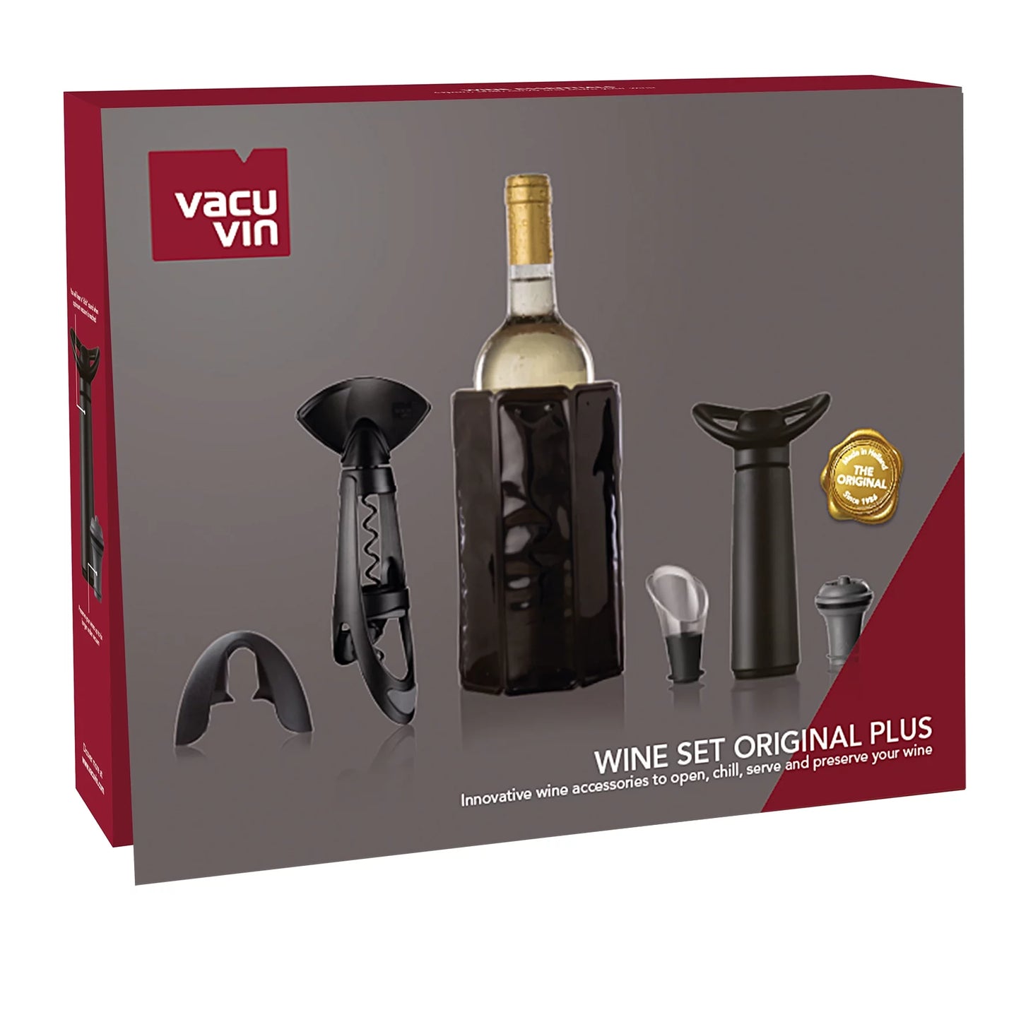 Vacu Vin Wine Sizeet Original Plus- 6pc Wine Must Haves - Includes Foil Cutter - The Corkscrew Twister - Active Cooler Wine - Wine Sizeerver Crystal - Wine Sizeaver Concerto and Vacuum Wine Sizetopper