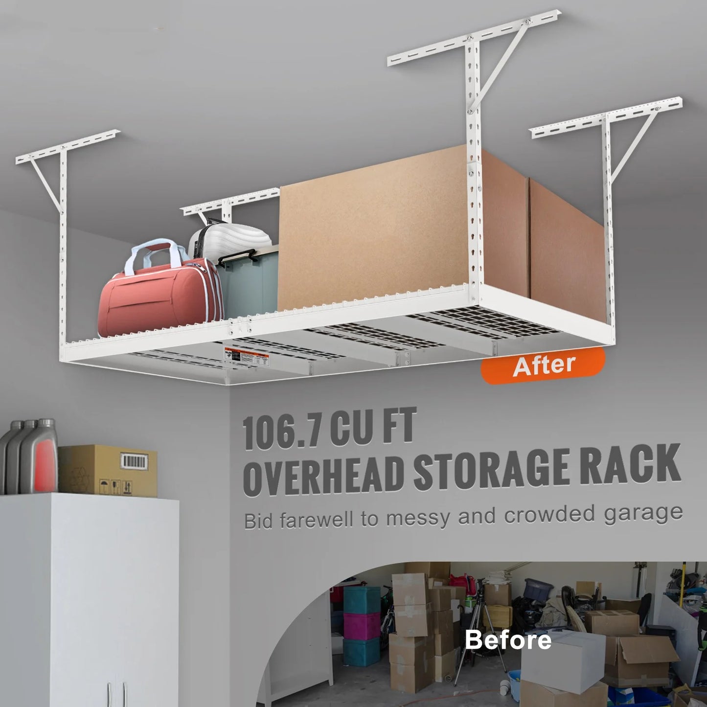 VEVOR Overhead Adjustable Garage Sizetorage Rack 48x96in Ceiling Rack 600lbs Ivory