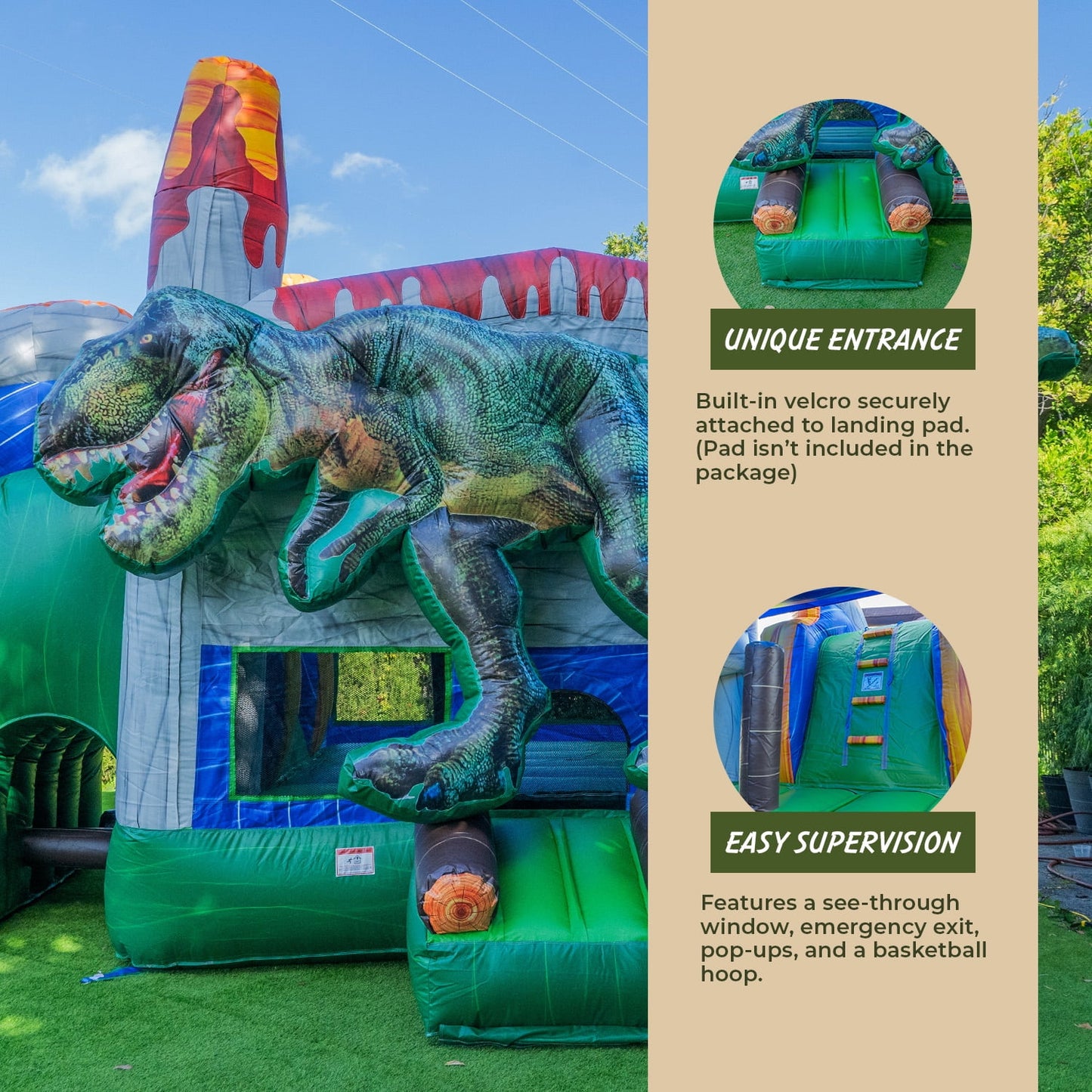 XJUMP T-Rex Dinosaur Inflatable Water Sizelide Bounce House Combo with Sizeplash Pool for Kids and Adults (with Air Blower), Commercial Grade