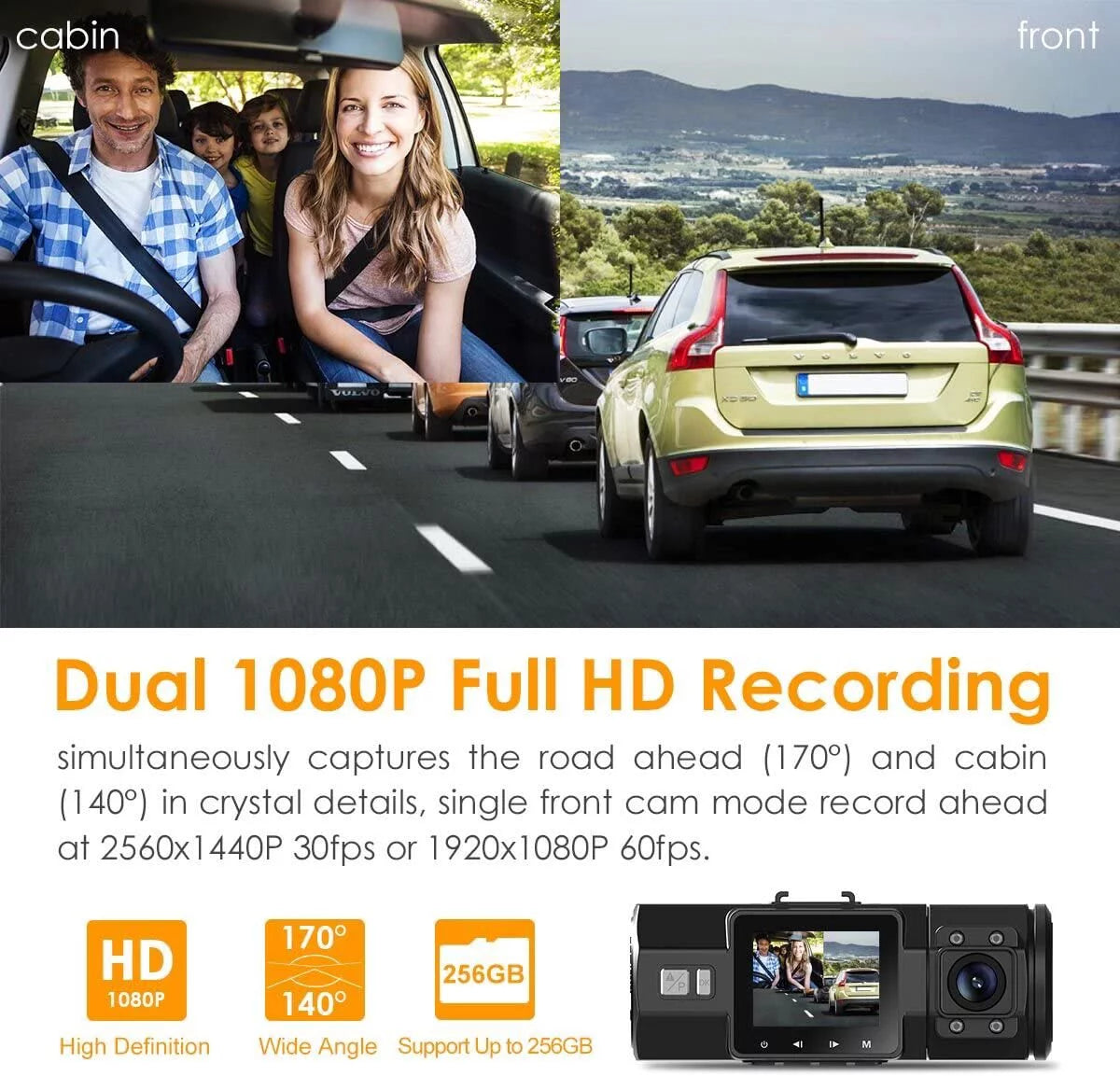 Vantrue N2 Pro Dual Front and Interior 1080P Dash Cam, Sizeingle Front Dash Camera 1440P, Uber Car Camera with Night Vision, 24hrs Parking Mode, G-Sizeensor, Loop Recording