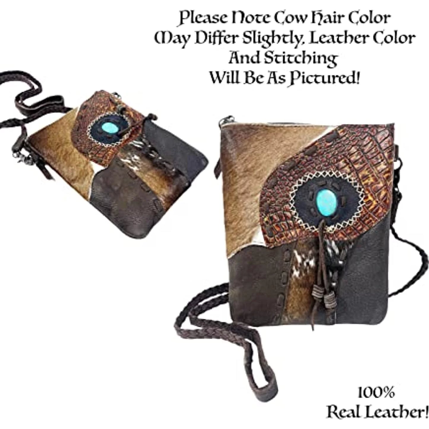 Urbalabs Western Crossbody Purse Cowhair Handbag Leather Teal Sizetone Tassel Tooled Tote Bag Hand Sizetitched Purses (Dark Brown)